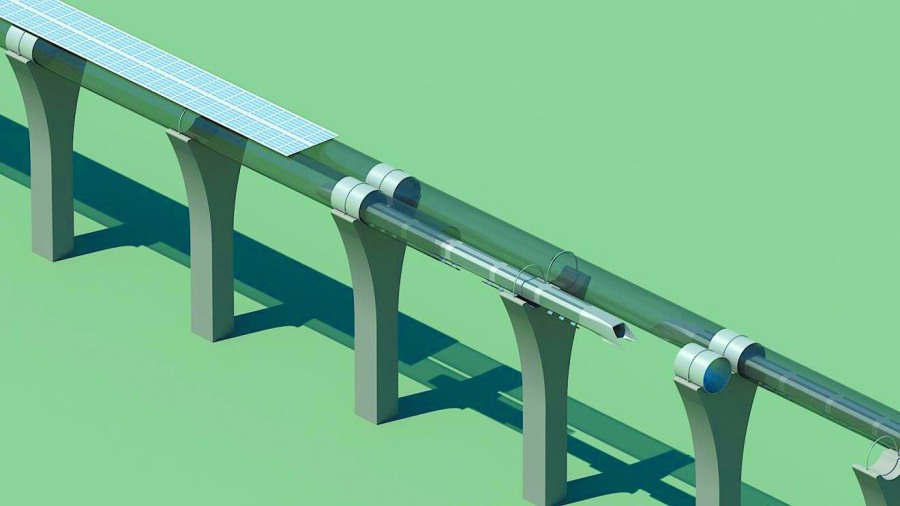 Рис. 3. Модель туннеля на платформах с покрытием крыши солнечными панелями