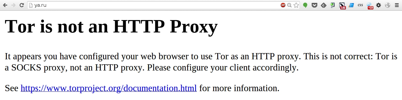 Tor говорит, что он не HTTP-прокси