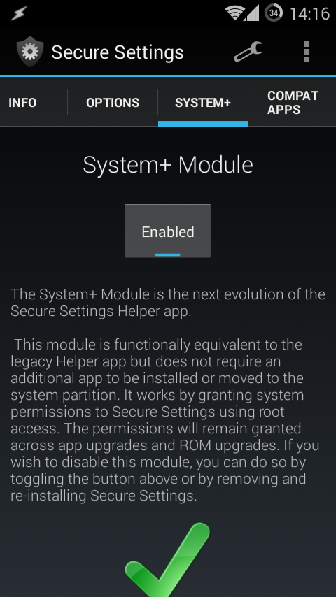 После установки Secure Settings следует активировать модуль System+
