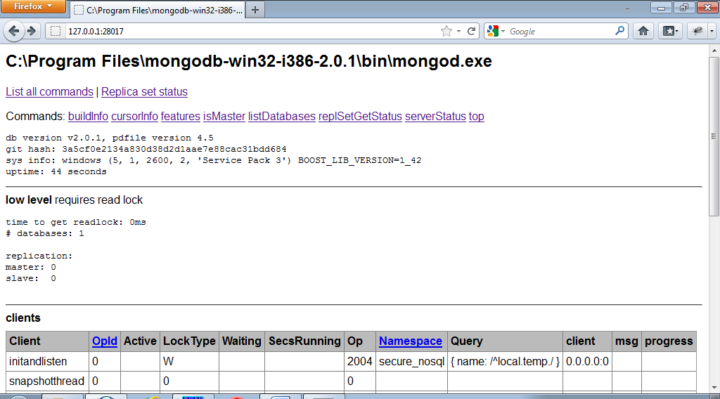Web-интерфейс MongoDB