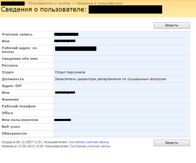 Рис. 2. Информация о пользователе