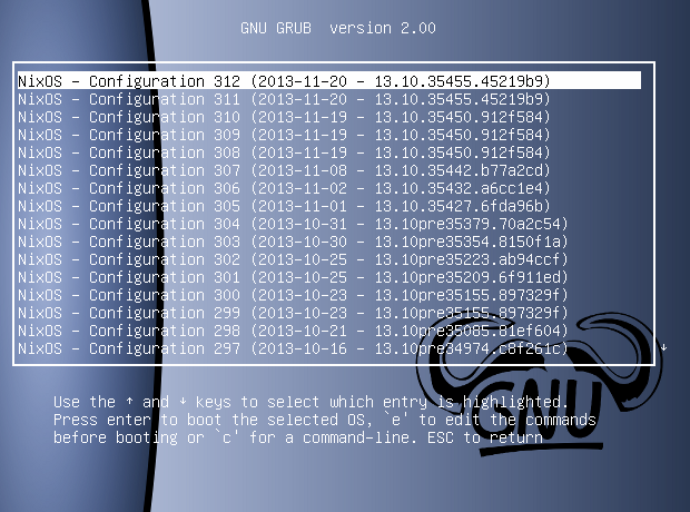 Любую прошлую конфигурацию Nix можно загрузить прямо из Grub