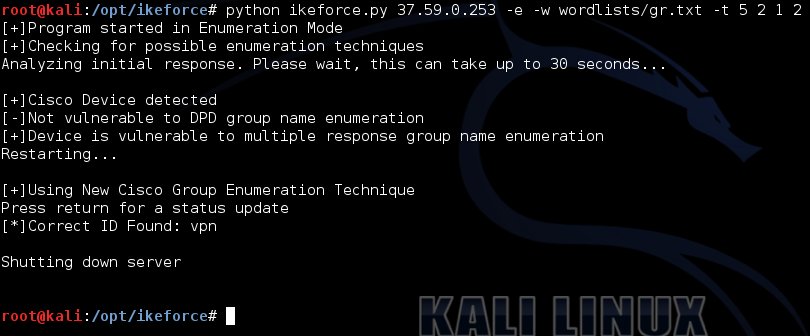 Рис. 7. IKEForce enumeration