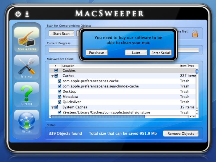 Интерфейс MacSweeper