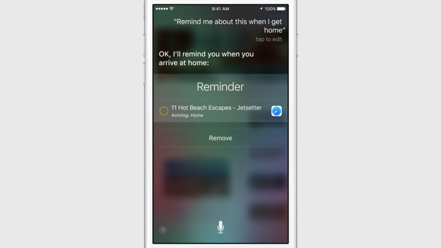 Siri в iOS 9 напоминает посмотреть веб-страницу по приходу домой