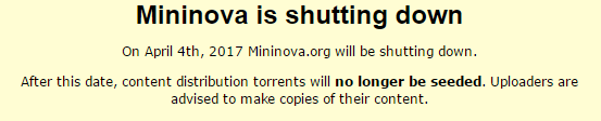 Торрент-трекер Mininova закроется в апреле 2017 года