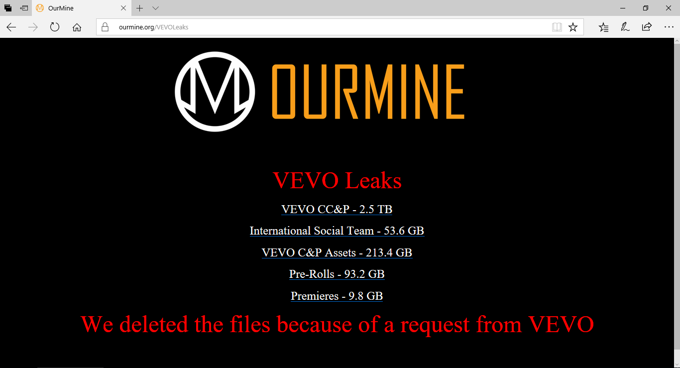 Хак-группа OurMine взломала компанию Vevo, похитив и опубликовав более 3 Тб  данных — Хакер