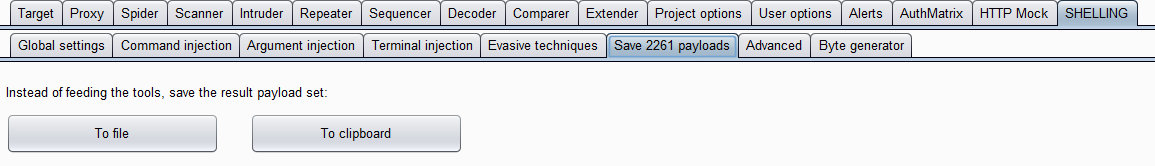 Вкладка с возможностью сохранения пейлоадов в плагине SHELLING