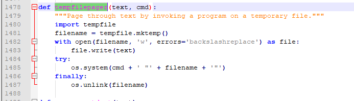 Код функции tempfilepager() в файле pydoc.py