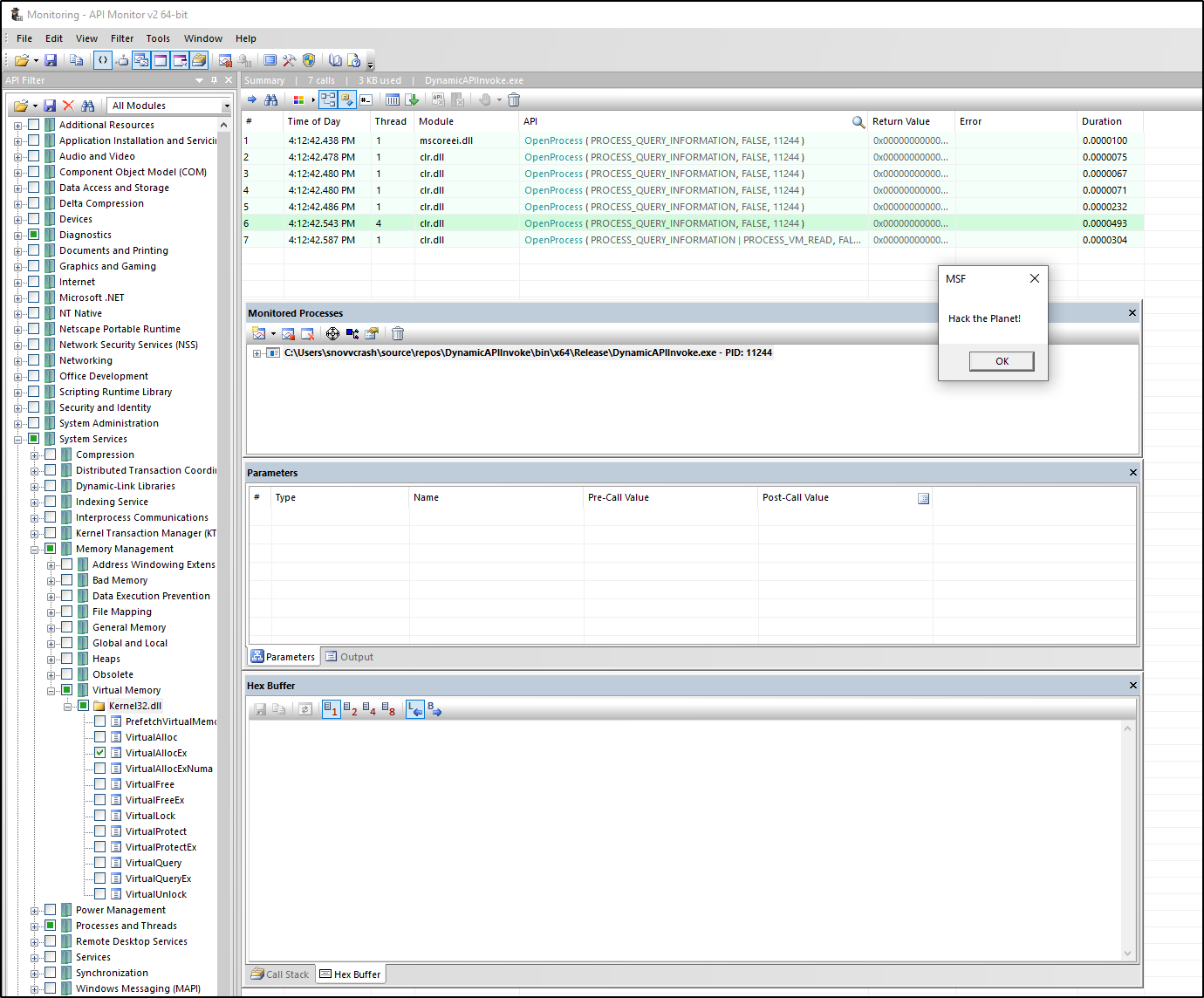 Hooking kernel32.dll in DynamicAPIInvoke.exe