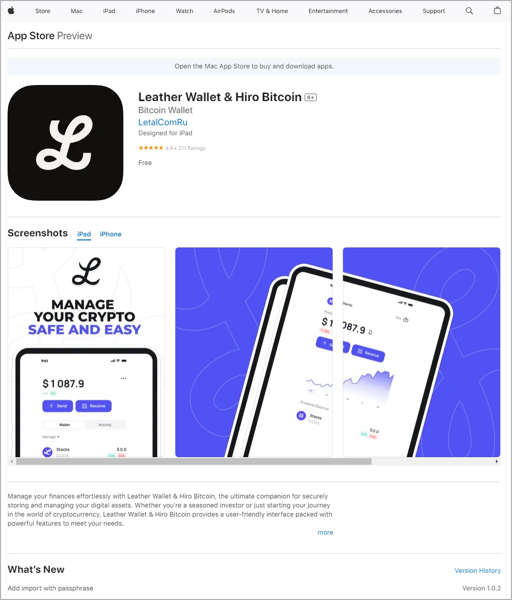 Фальшивый кошелек Leather воровал криповалюту в App Store — Хакер