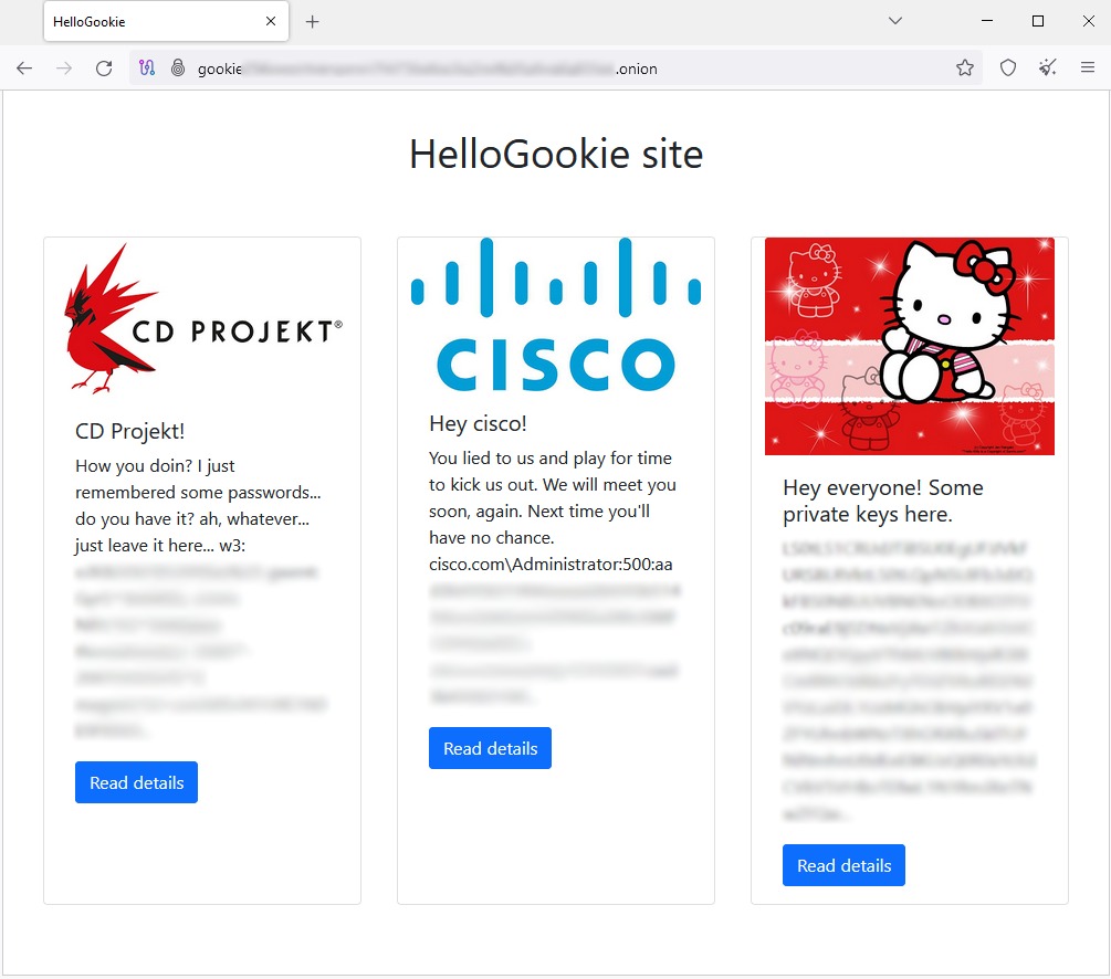 Шифровальщик HelloKitty переименован в HelloGookie и публикует данные CD  Projekt Red и Cisco — Хакер