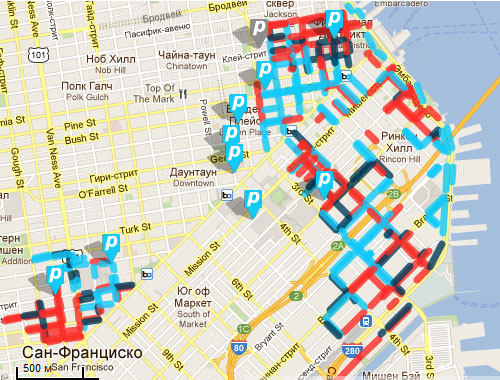 Карта свободных парковок в Сан-Франциско