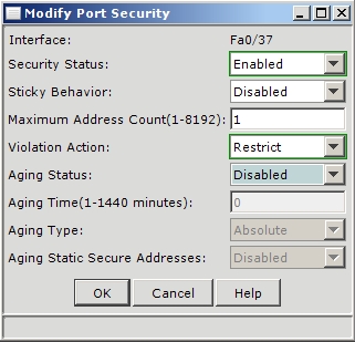 Настройка Port Security на интерфейсе в CNA